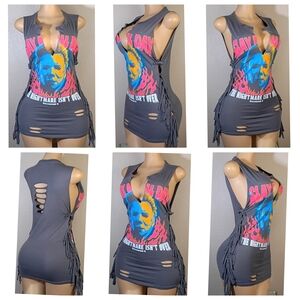 Gray Custom Graphic Cut-Out Tank Top